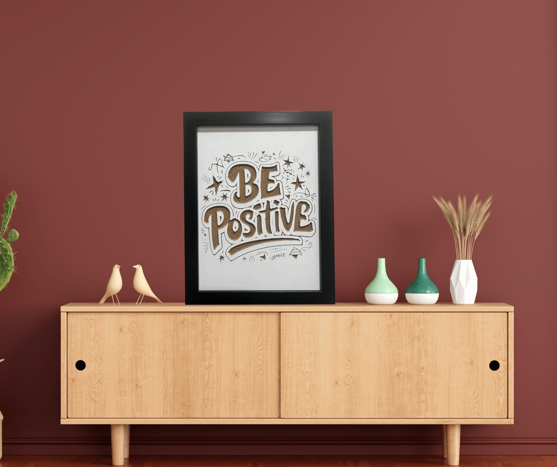 Motivational Quote BE POSITIVE engraved on wood white