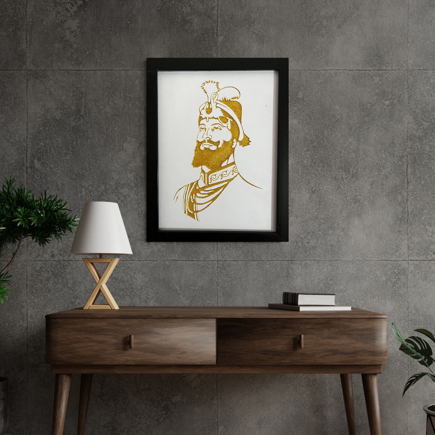Sikhi Guru Gobind Singh Ji picture engraved on wood white