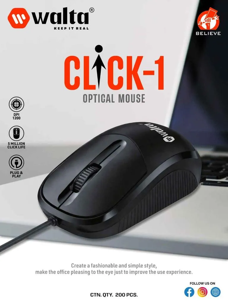 WALTA CLICK-1 Optical Mouse  Compact, Stylish & Precise black