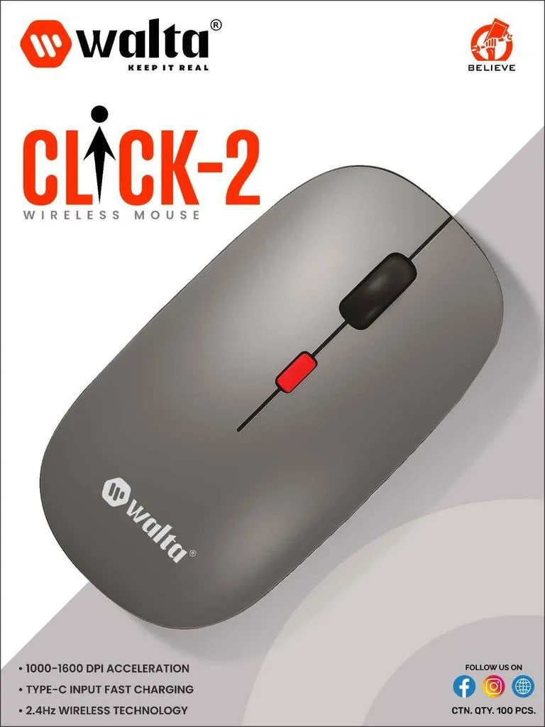 WALTA CLICK-2 Wireless Mouse  Small & Stylish, Big on Performance gray
