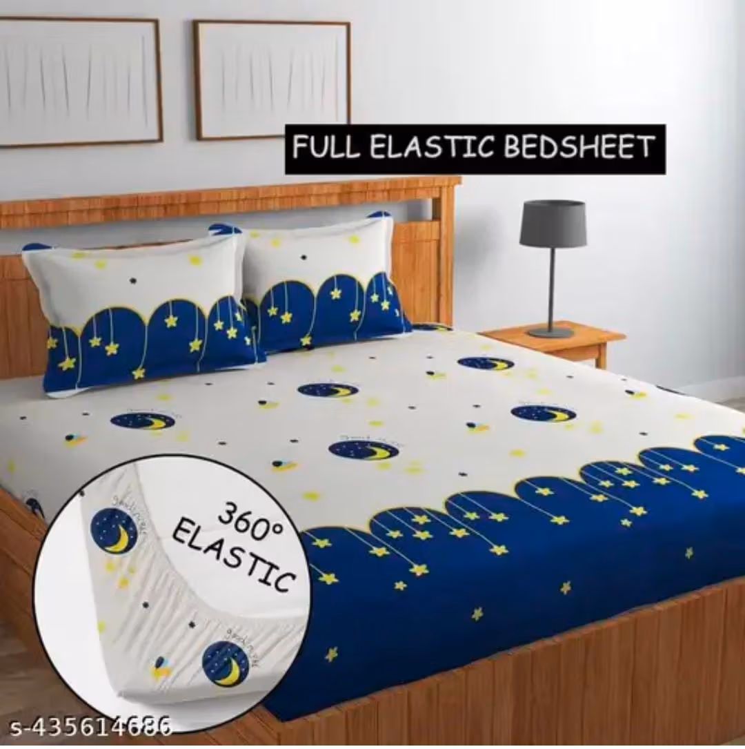 homdazal Microfibre Typography Fitted ( Queen Size ) - Multi white
