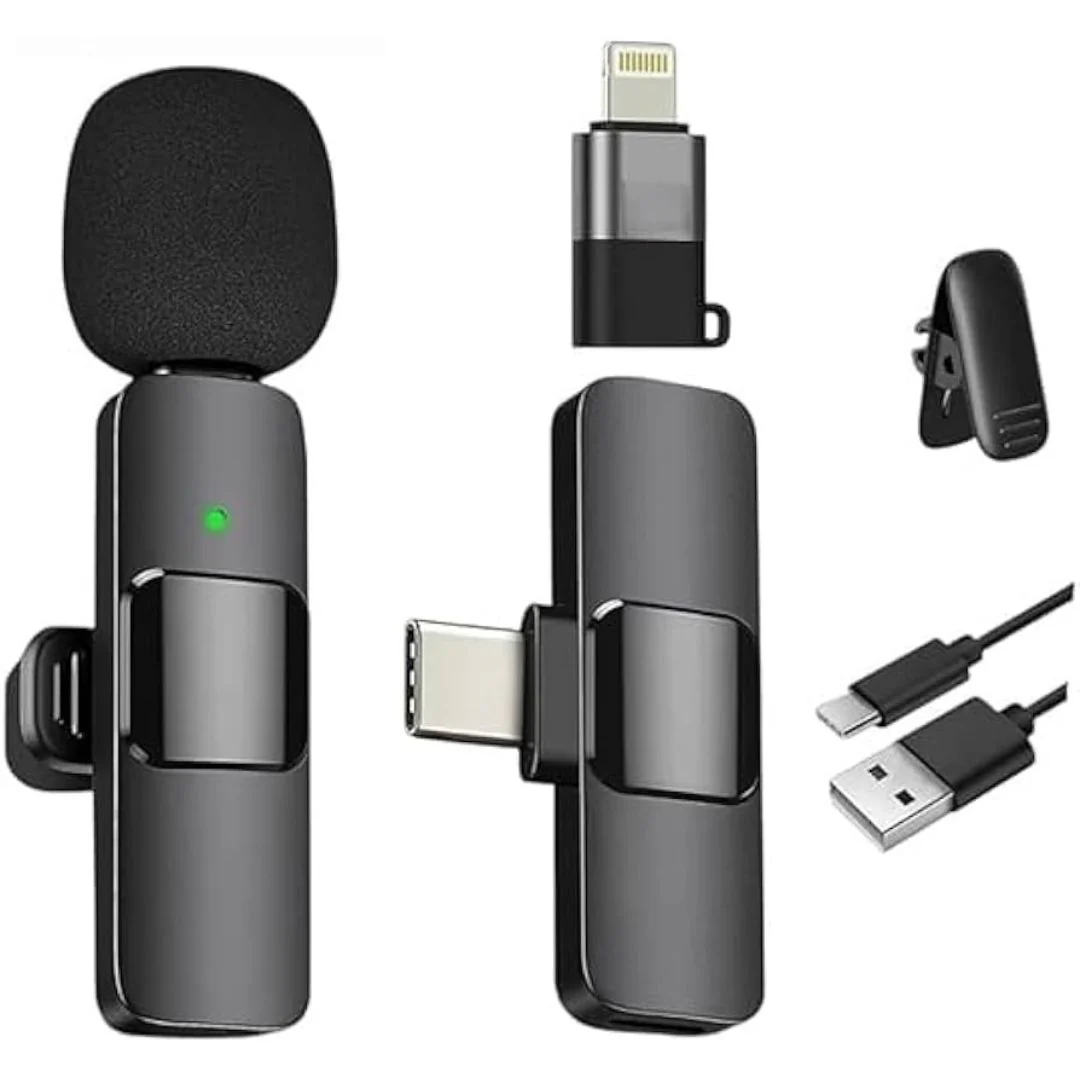 Wireless Collar Microphone with Type-C & Lightning Connector for Smartphones - Microphone | Buy online on ZillyBuy