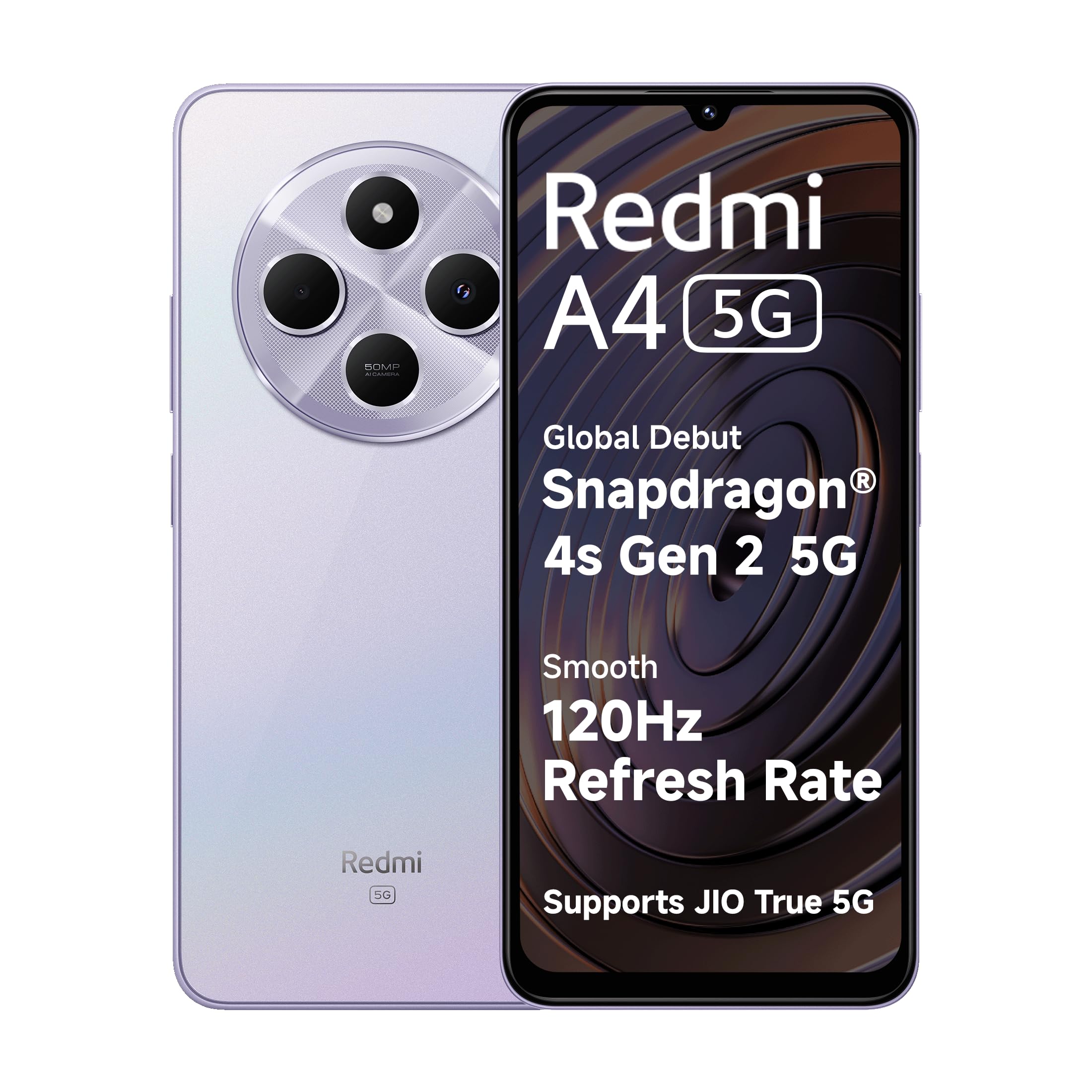 Redmi A4 5G (Sparkle Purple, 6GB RAM, 128GB Storage) | Global Debut SD 4s Gen 2 | Segment Largest 6.88in 120Hz | 50MP Dual Camera | 18W Fast Charging - Mobile Phone | Buy online on ZillyBuy
