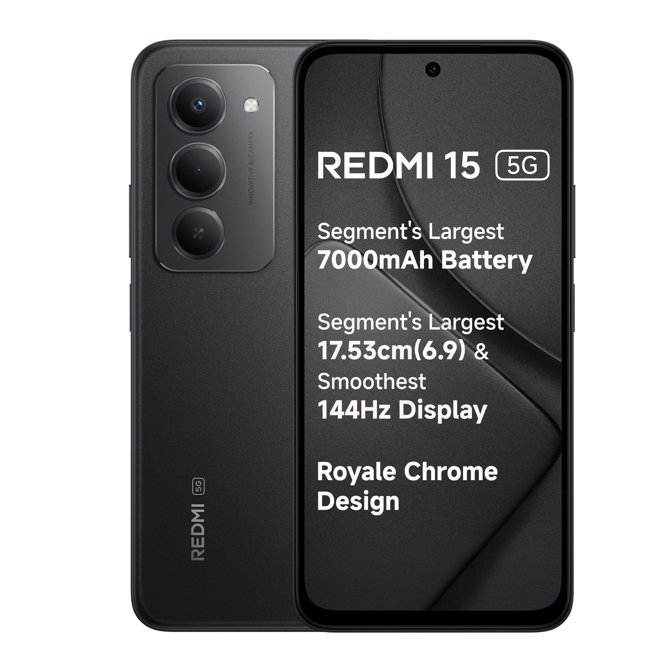 Redmi 15 5G Midnight Black 6GB + 128GB | Segment's Largest 7000mAhA Battery | Segment's Largest Display 17.53cm(6.9) Up to 144Hz | Snapdragon 6s Gen 3 | 18W Reverse Charging | 50MP AI Dual Camera - Mobile Phone | Buy online on ZillyBuy