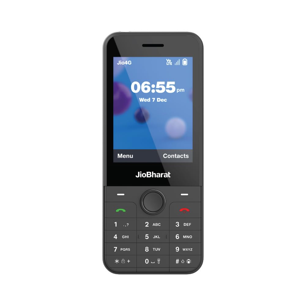 JioBharat J1 4G Keypad Phone with JioTV, JioHotstar, UPI, JioSoundPay, JioSaavn, JioChat, JioPhotos, Powerful 2500mAh Battery, LED Torch, Digital Camera | Dark Grey | Locked for JioNetwork - Mobile Phone | Buy online on ZillyBuy