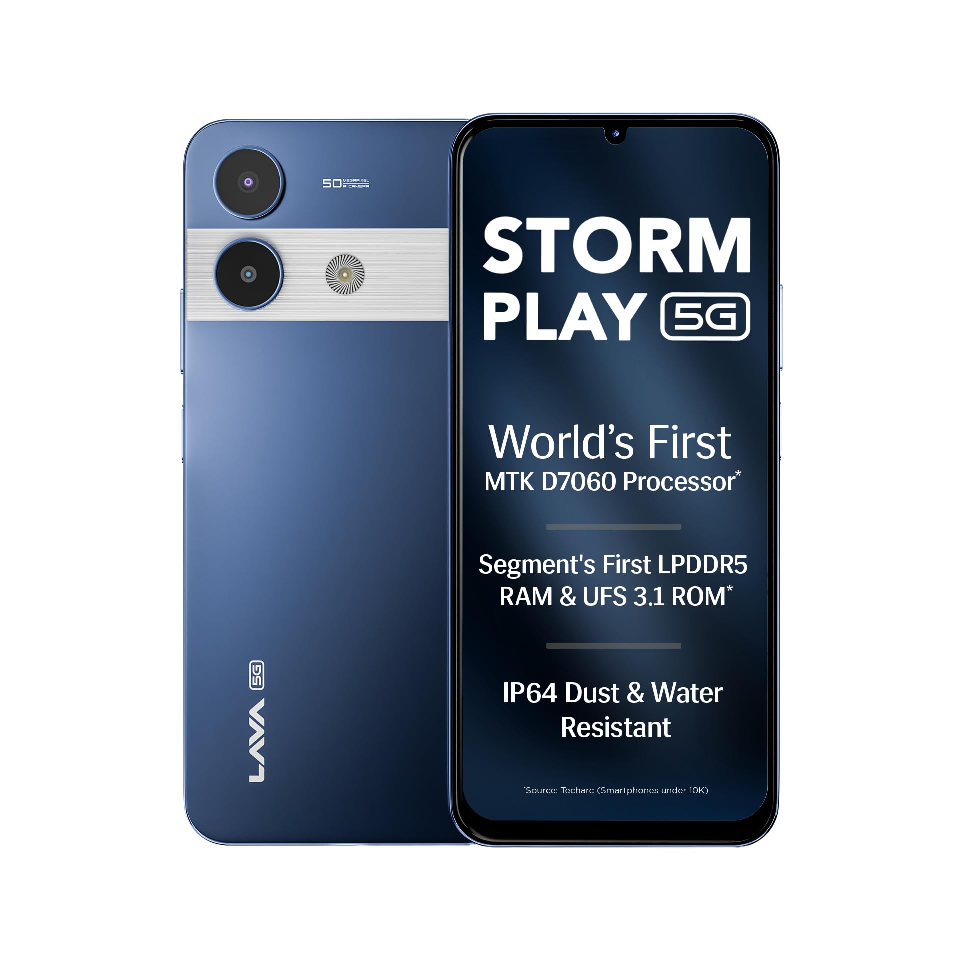 Lava Storm Play 5G (Frosty Blue, 6+6*GB RAM, 128GB Storage) | World's First MTK D7060 Processor | 500k+ Antutu | LPDDR5 RAM | UFS 3.1 Storage | 50MP AI Camera | 120Hz Refresh Rate | IP64 Protection - Mobile Phone | Buy online on ZillyBuy
