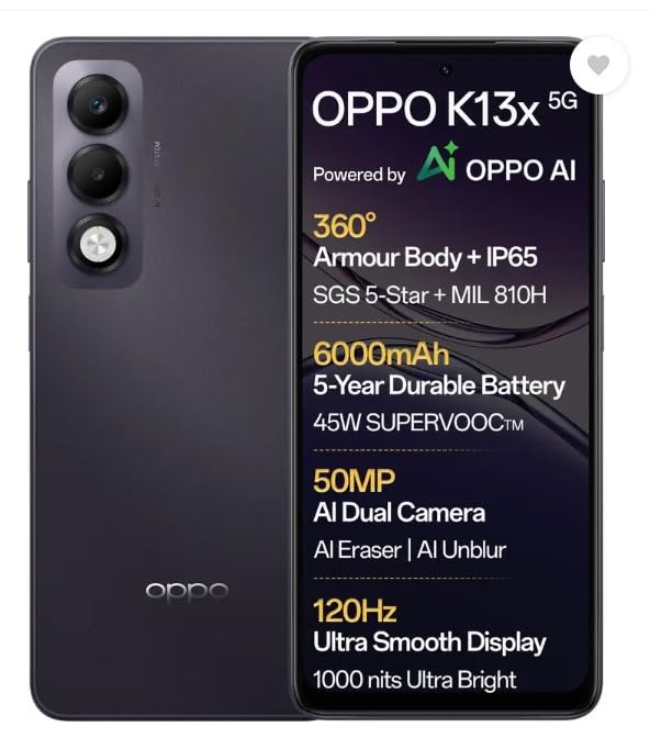 OPPO K13x 5G 6000mAh and 45W SUPERVOOC Charger & AI (Midnight Violet, 128 GB) (6 GB RAM) - Mobile Phone | Buy online on ZillyBuy