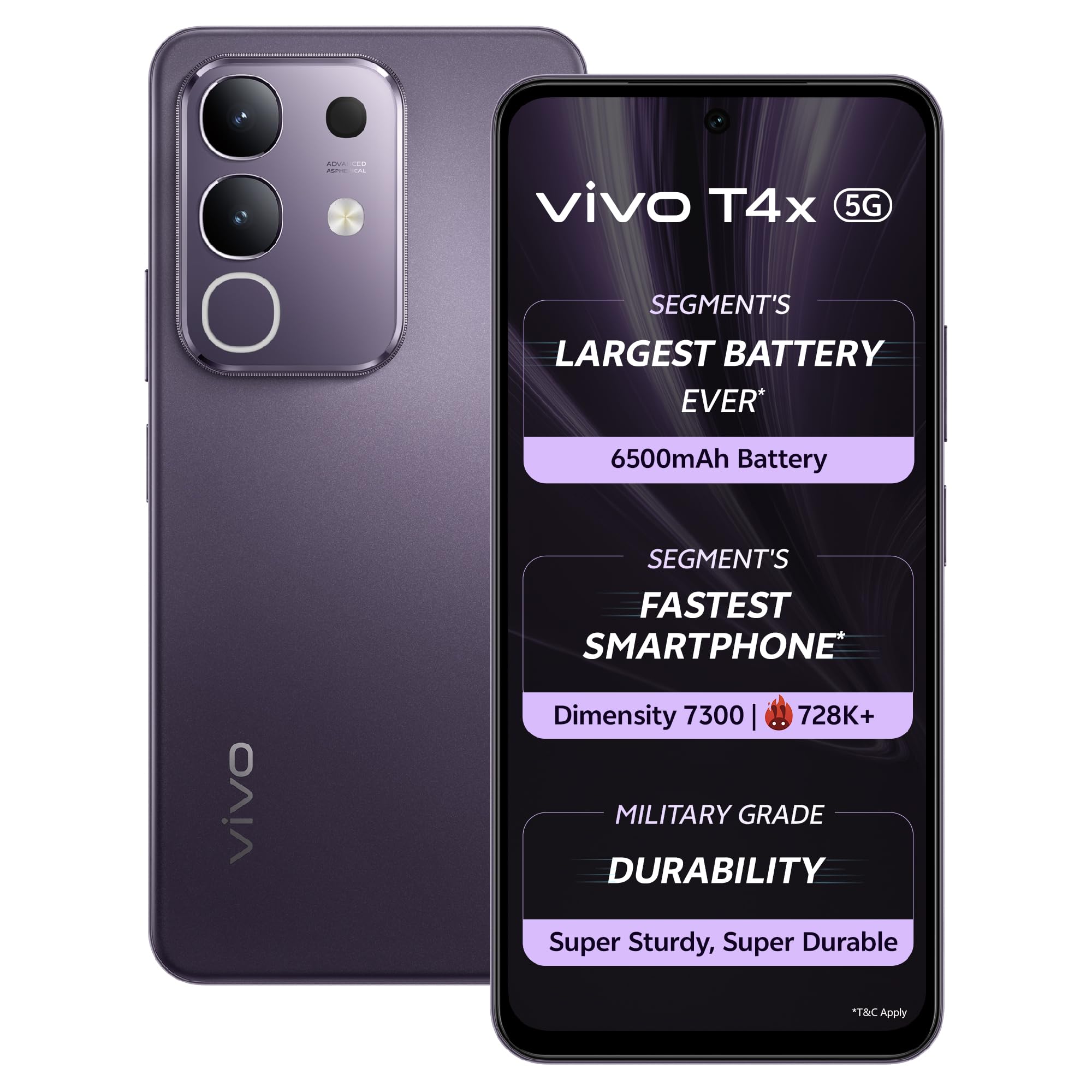 VIVO T4x (Pronto Purple, 6GB + 128GB) - Mobile Phone | Buy online on ZillyBuy