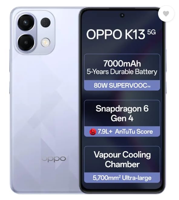 OPPO K13 5G with 7000mAh and 80W SUPERVOOC Charger in-The-Box, ICY Purple (8GB, 128GB) - Mobile Phone | Buy online on ZillyBuy