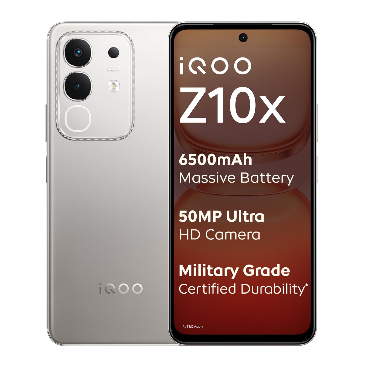 iQOO Z10x 5G (Titanium, 6GB RAM, 128GB Storage) | 6500 mAh Large Capacity Battery | Dimensity 7300 Processor | Military-Grade Durability - Mobile Phone | Buy online on ZillyBuy