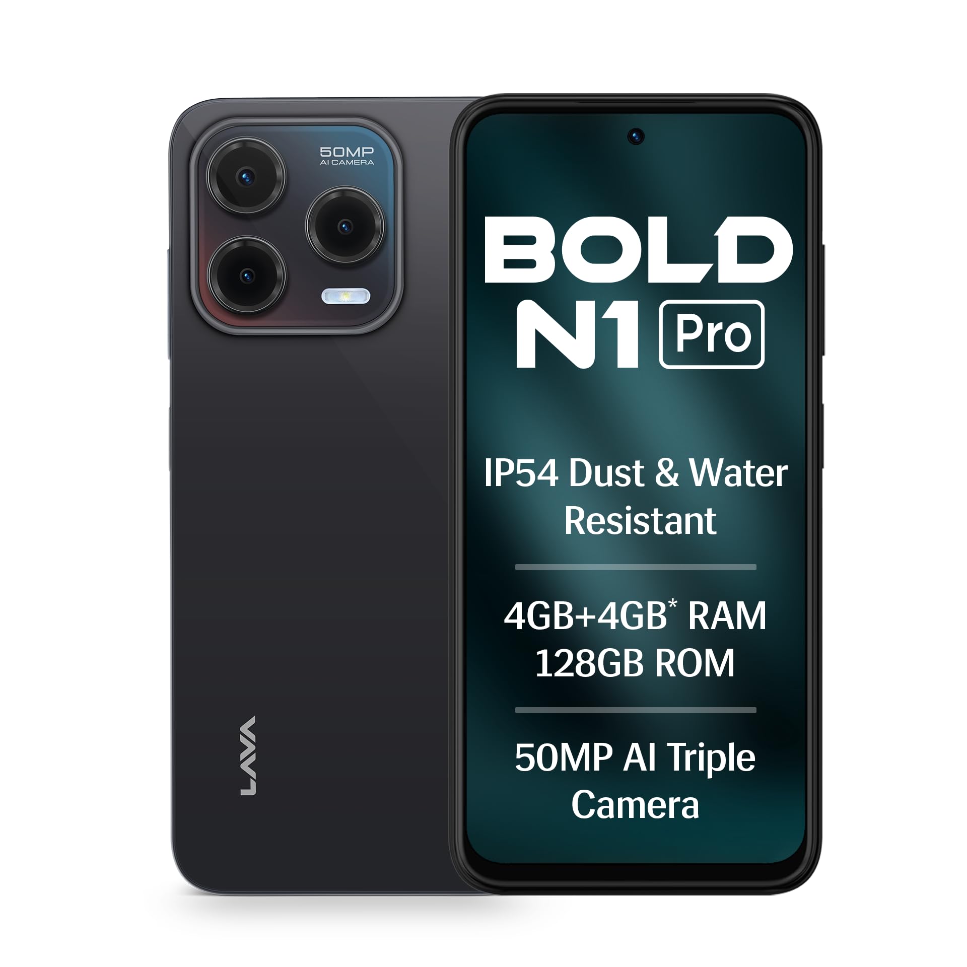 Lava Bold N1 Pro (Stealth Black, 4 GB RAM, 128 GB Storage)| Bigger 6.67" HD+ IP54 Display | 120 Hz Refresh Rate | 50 MP AI Triple Rear Camera | 8 MP Front Camera| 5000 mAh Battery| Charger in Box - Mobile Phone | Buy online on ZillyBuy