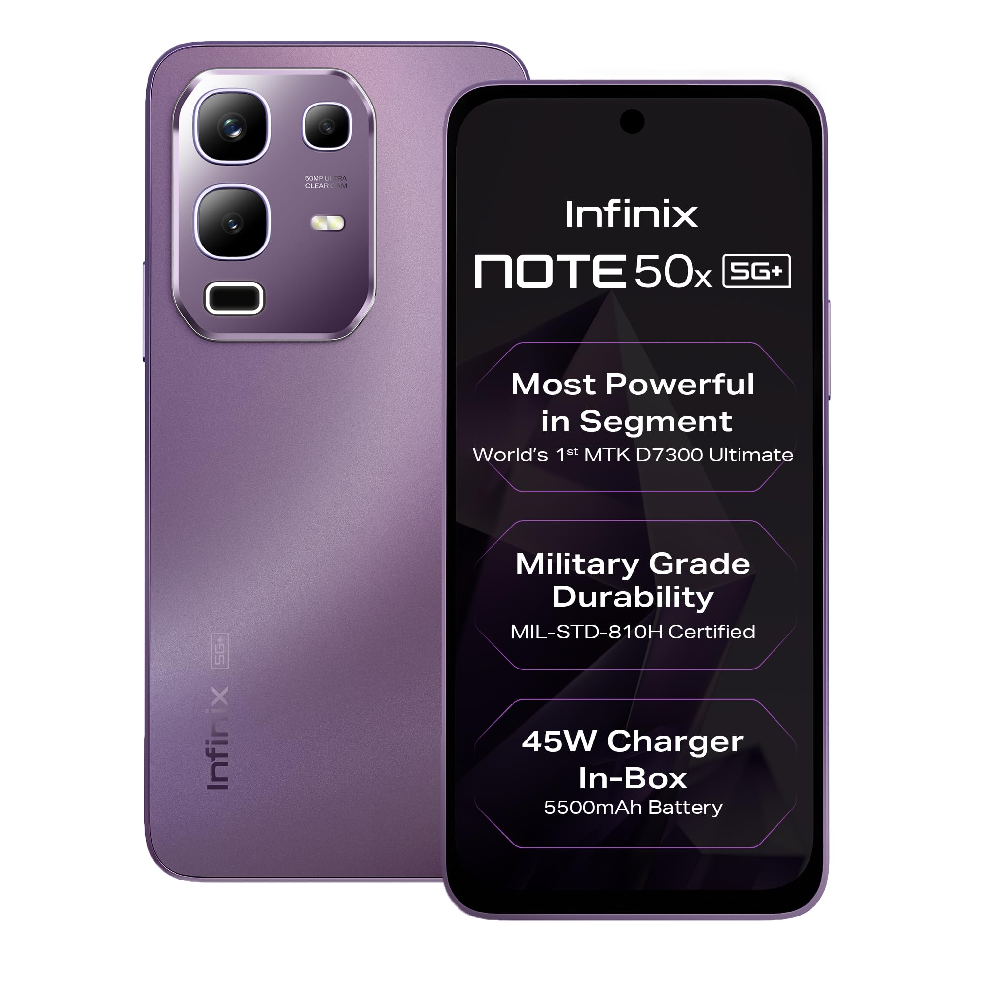 Infinix Note 50x 5G+ (Enchanted Purple, 6GB RAM, 128GB Storage) | MediaTek D7300 Ultimate | 90FPS BGMI Gaming | 5500mAH Battery with 45W FastCharge | 650K+ AnTuTu AI - Mobile Phone | Buy online on ZillyBuy