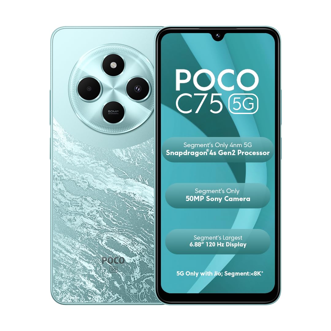 POCO C75 5G Aqua Bliss|4GB RAM 128GB ROM|6.88 inch HD+ Display|50MP Camera|5160 mAh Battery - Mobile Phone | Buy online on ZillyBuy