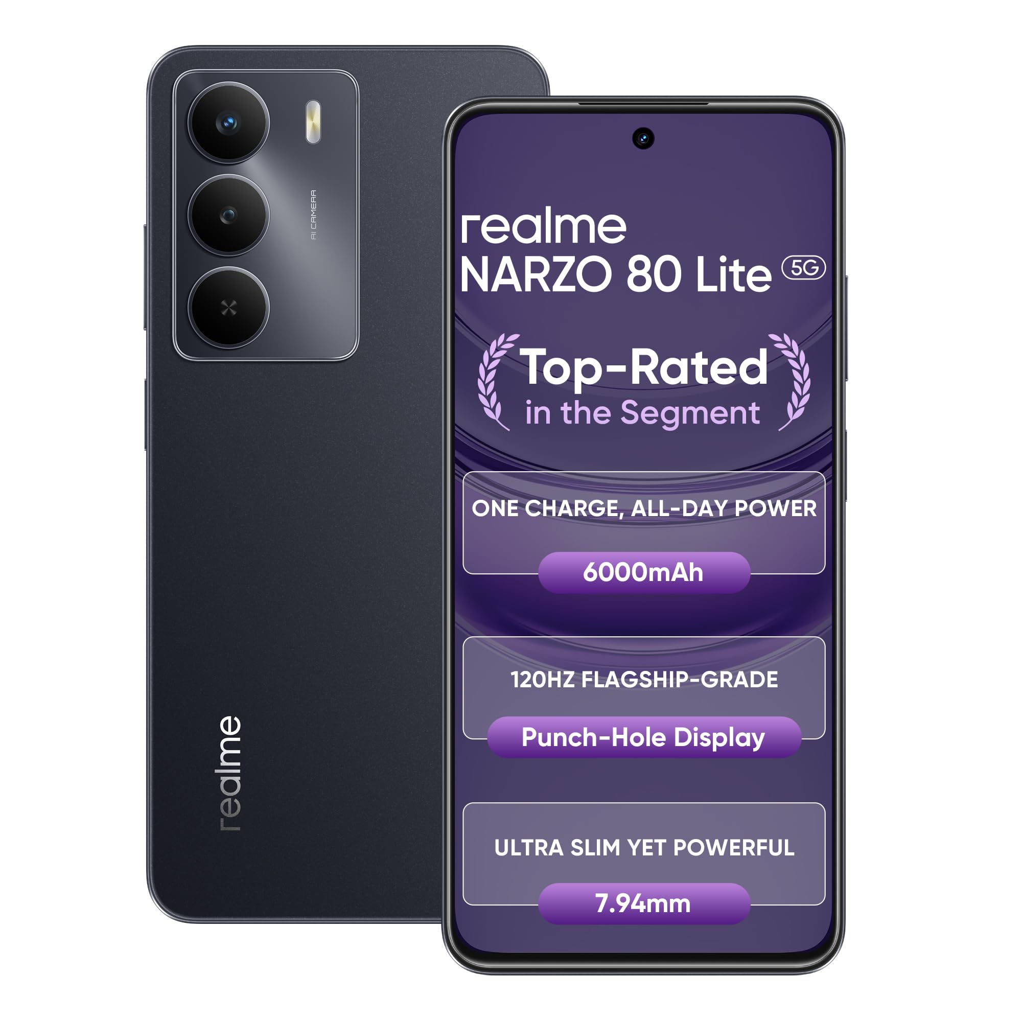 realme NARZO 80 Lite 5G (Onyx Black, 6GB+128GB) | 6000mAh Long-Lasting Battery | MediaTek Dimensity 6300 5G | AI Assist | IP64 Rated Water & Dust Resistance | Military-Grade Durability - Mobile Phone | Buy online on ZillyBuy