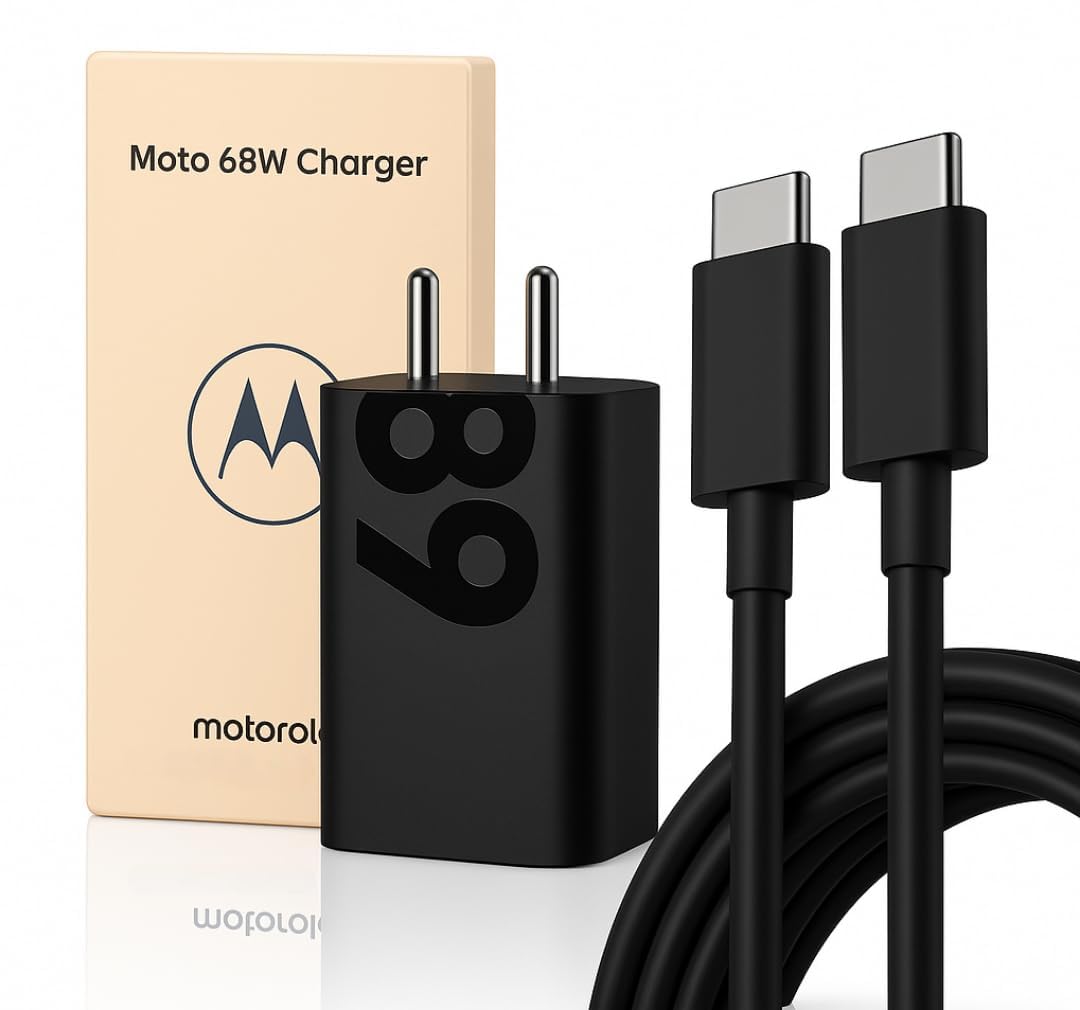 Motorola Original 68W TurboPower Fast Charger with 3.3Ft Type-C to C Cable | Compatible with Moto Edge, Edge 50 Pro, Edge 40 Neo, Razr 40, G84, G62, G54, G85, G45, G35, G96 & More (Black)