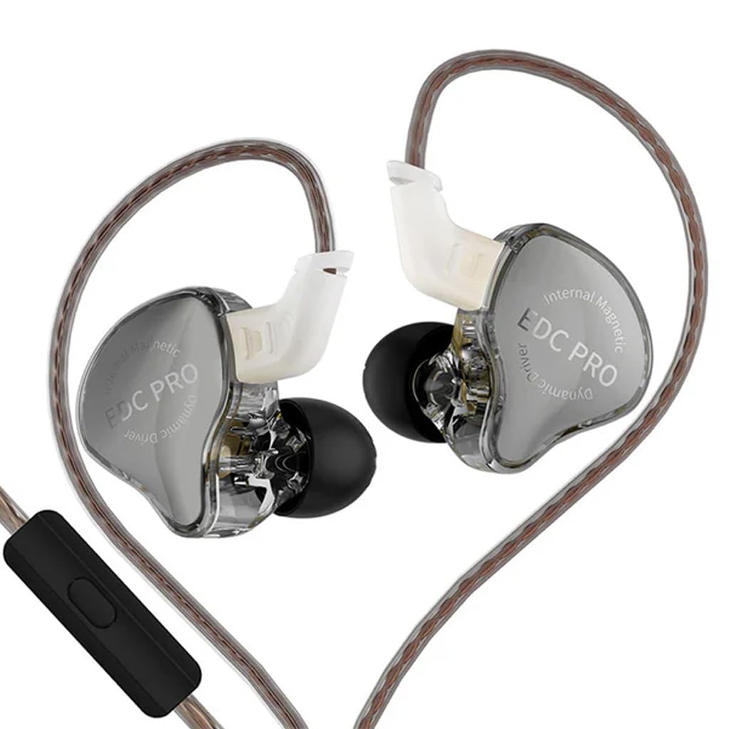 Concept Kart KZ EDC PRO IEM In Ear Wired Earphone, HiFi Dynamic Driver (DD) IEM, High-Functioning Silver-Plated OFC Cable, 0.75mm Detachable Cable, 3.5mm Plug for Audiophiles & Musicians. (Black)