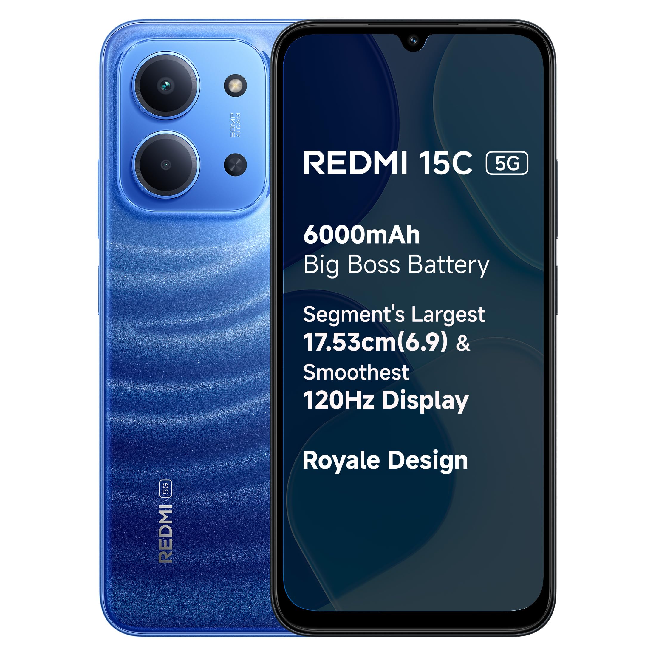 REDMI 15C 5G Moonlight Blue 4GB + 128GB | Royale Design | Massive 6000mAh Battery | Segment's Largest Display 17.53cm Up to 120Hz | MediaTek Dimensity 6300 | 33W Fast Charging | 50MP AI Dual Camera - Mobile Phone | Buy online on ZillyBuy