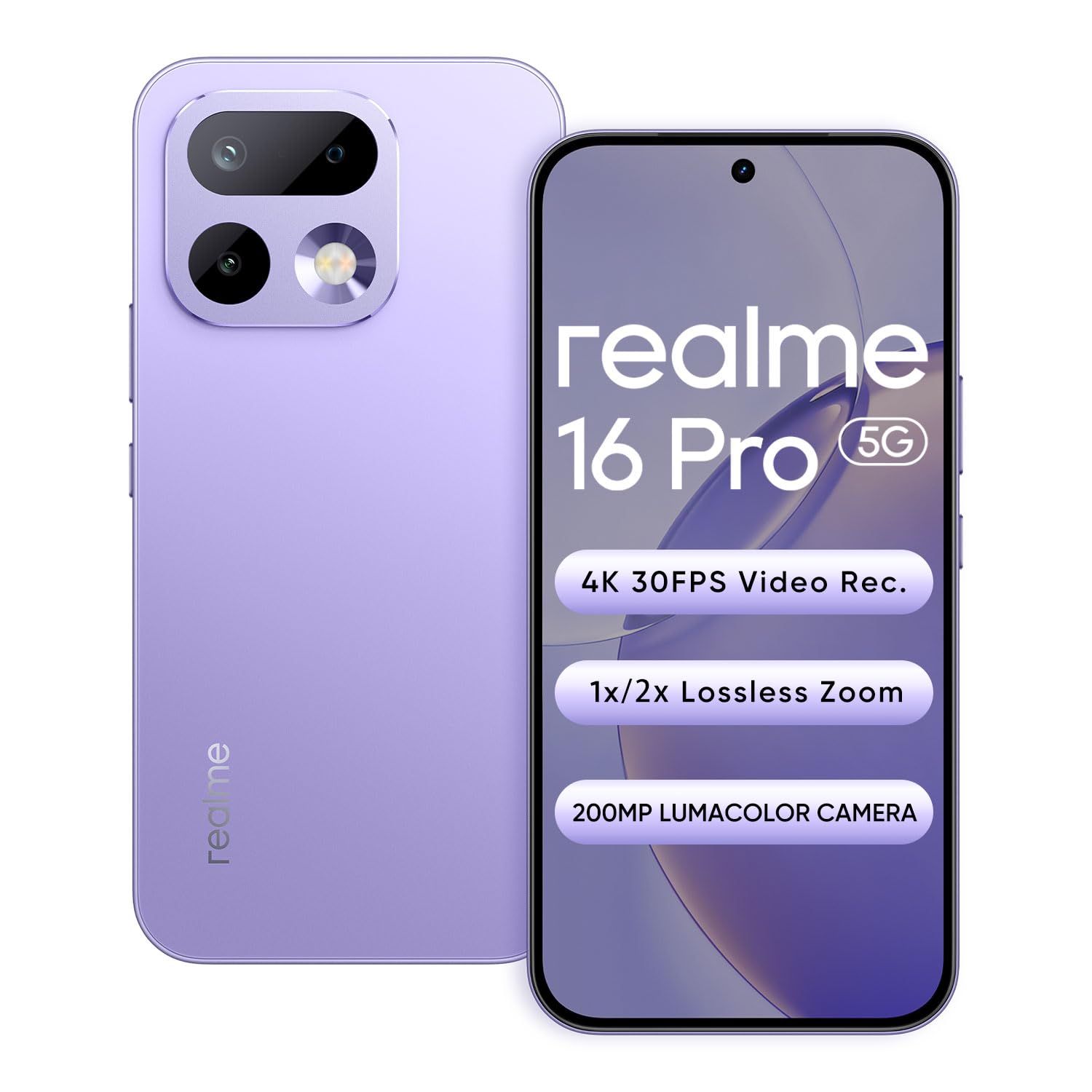 Realme 16 Pro 5G Smartphone 12+256GB Orchid Purple, 144Hz AMOLED Display,7000mAh Battery,80W SuperVOOC, 200MP Primary Camera 50MP Front Camera, MediaTek 7300-Max Processor,IP69 - Mobile Phone | Buy online on ZillyBuy