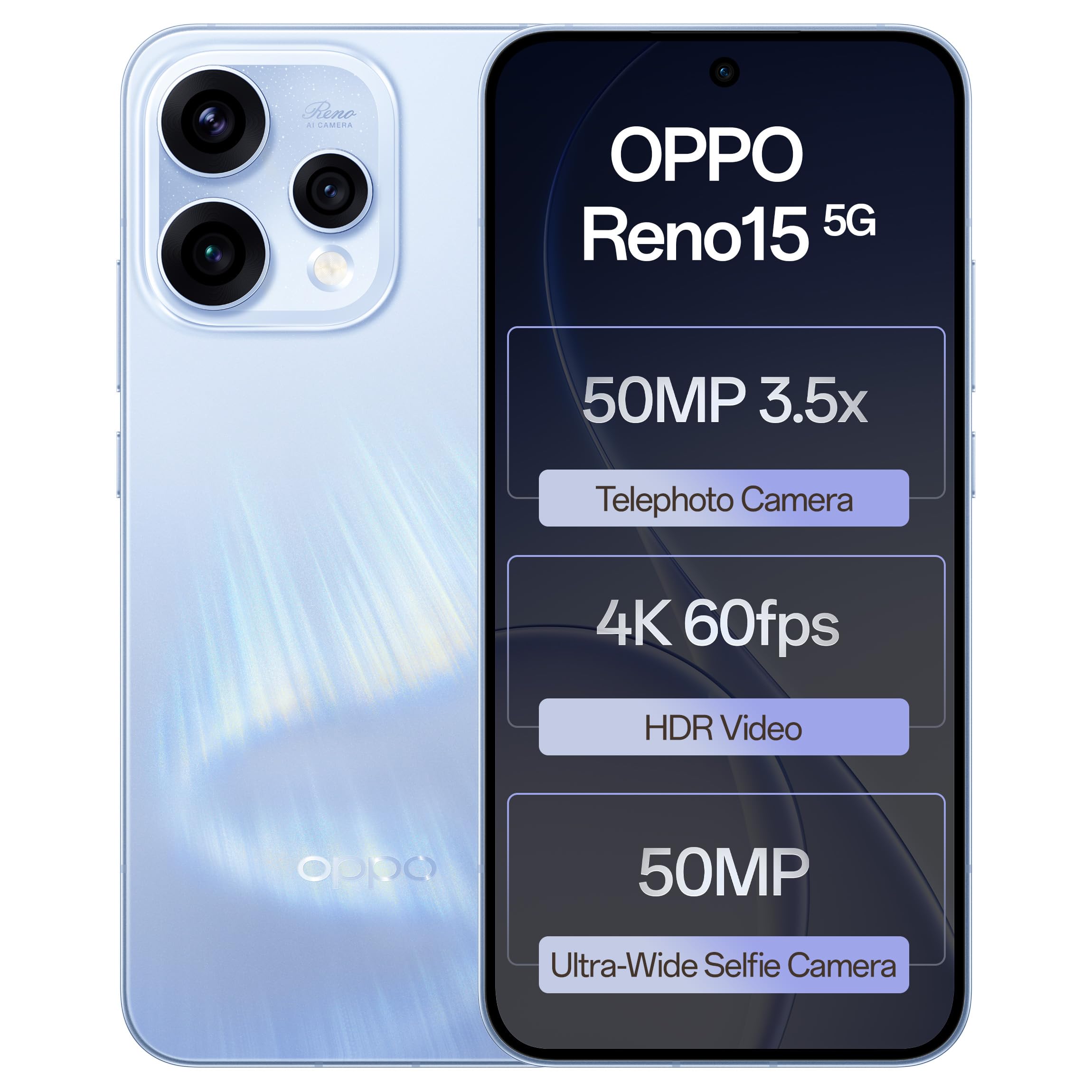 Oppo Reno15 5G (Aurora Blue, 8GB RAM, 256GB Storage) with No Cost EMI/Additional Exchange Offers - Mobile Phone | Buy online on ZillyBuy