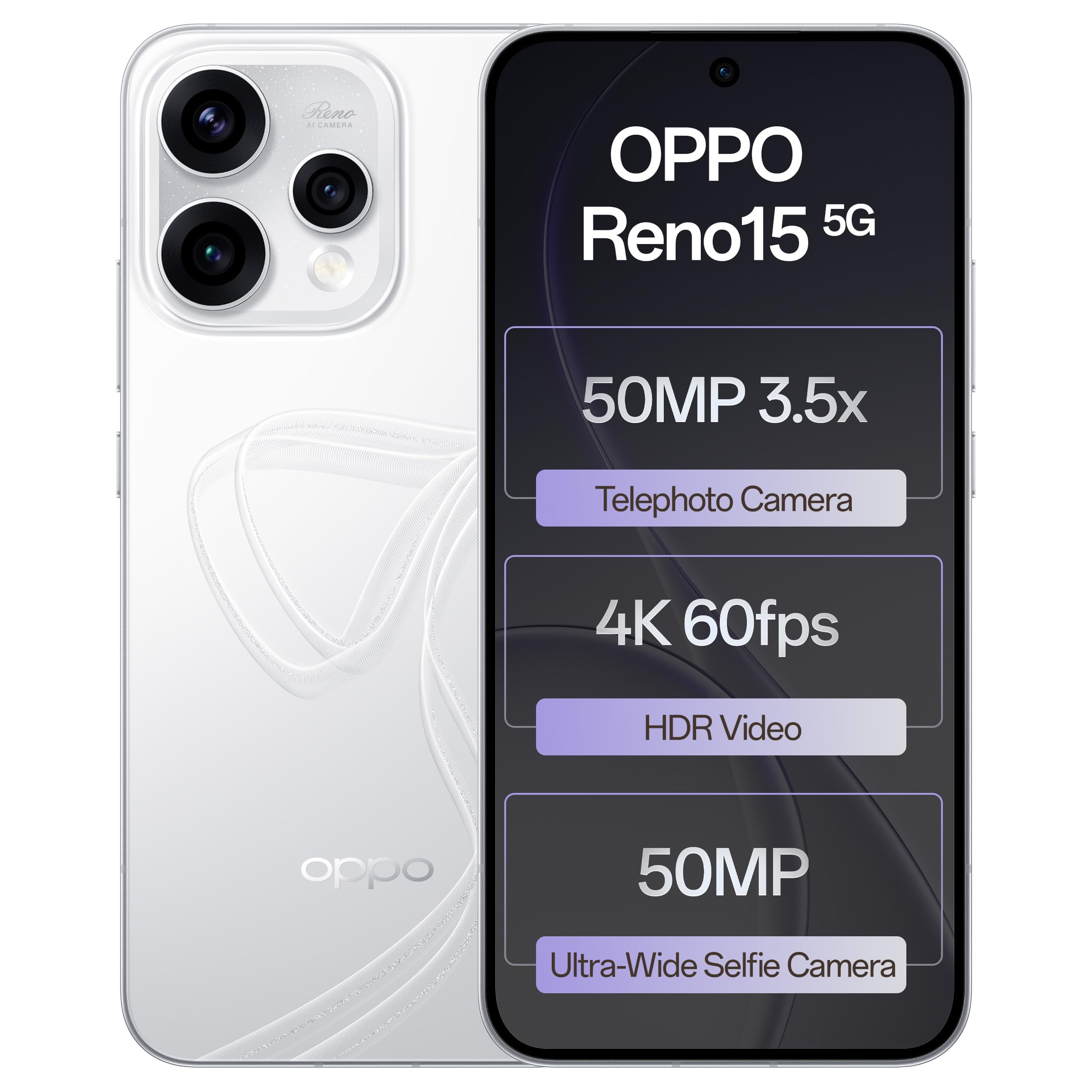 Oppo Reno15 5G (Glacier White, 8GB RAM, 256GB Storage) with No Cost EMI/Additional Exchange Offers - Mobile Phone | Buy online on ZillyBuy