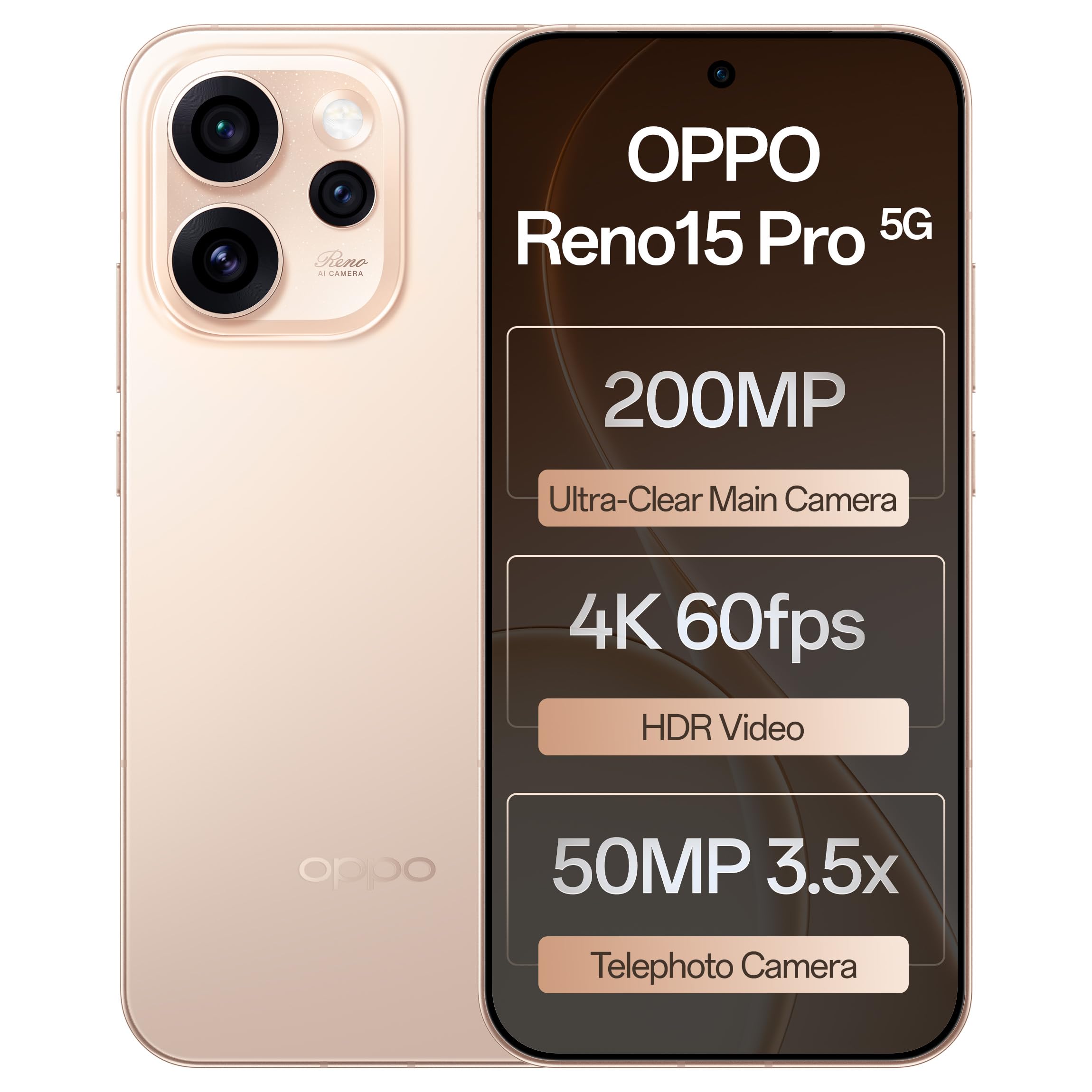 Oppo Reno15Pro 5G (Sunset Gold 12GB RAM, 256GB Storage) with No Cost EMI/Additional Exchange Offers - Mobile Phone | Buy online on ZillyBuy