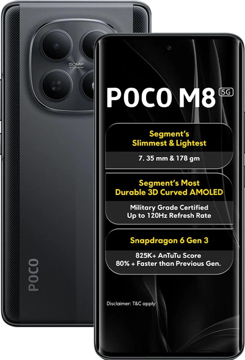 "POCO M8 5G (Carbon Black, 6GB RAM), (128GB Storage)"
