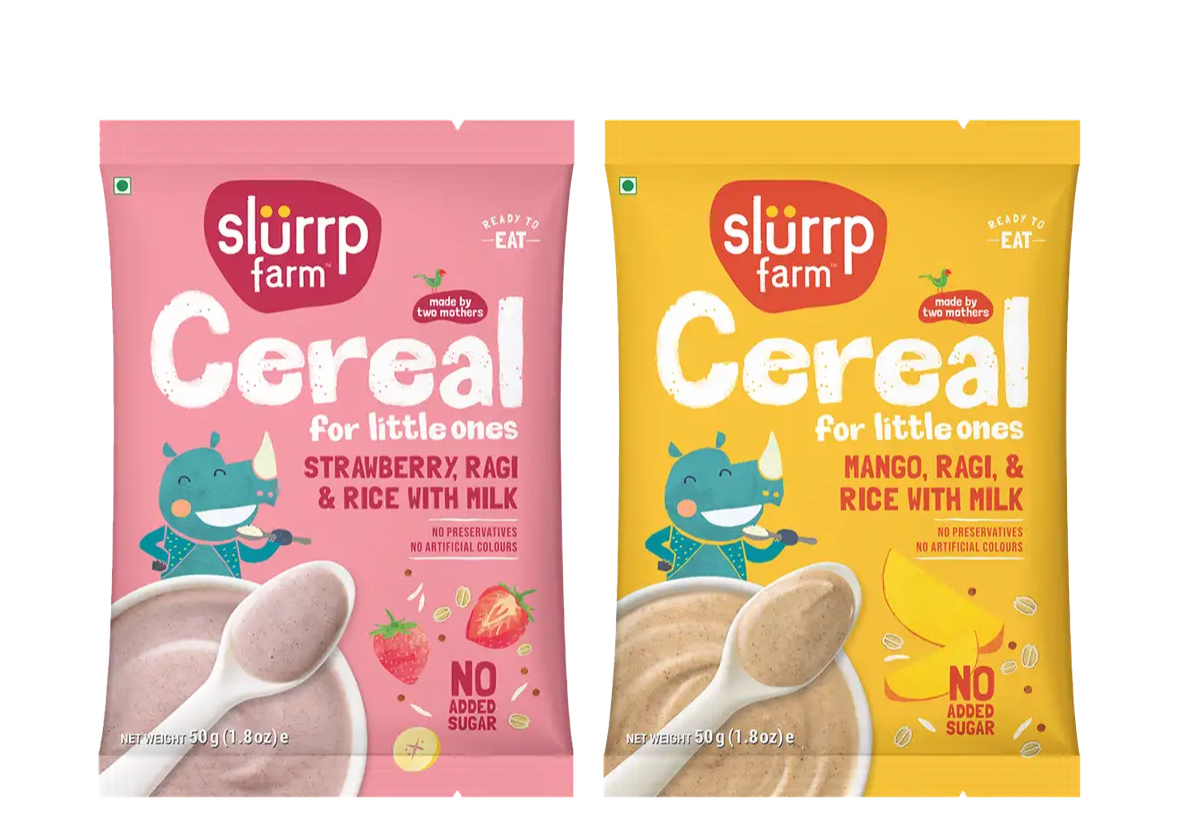Slurrp farm No Added sugar, No salt Strawberry and Mango cereals Trial pack Combo