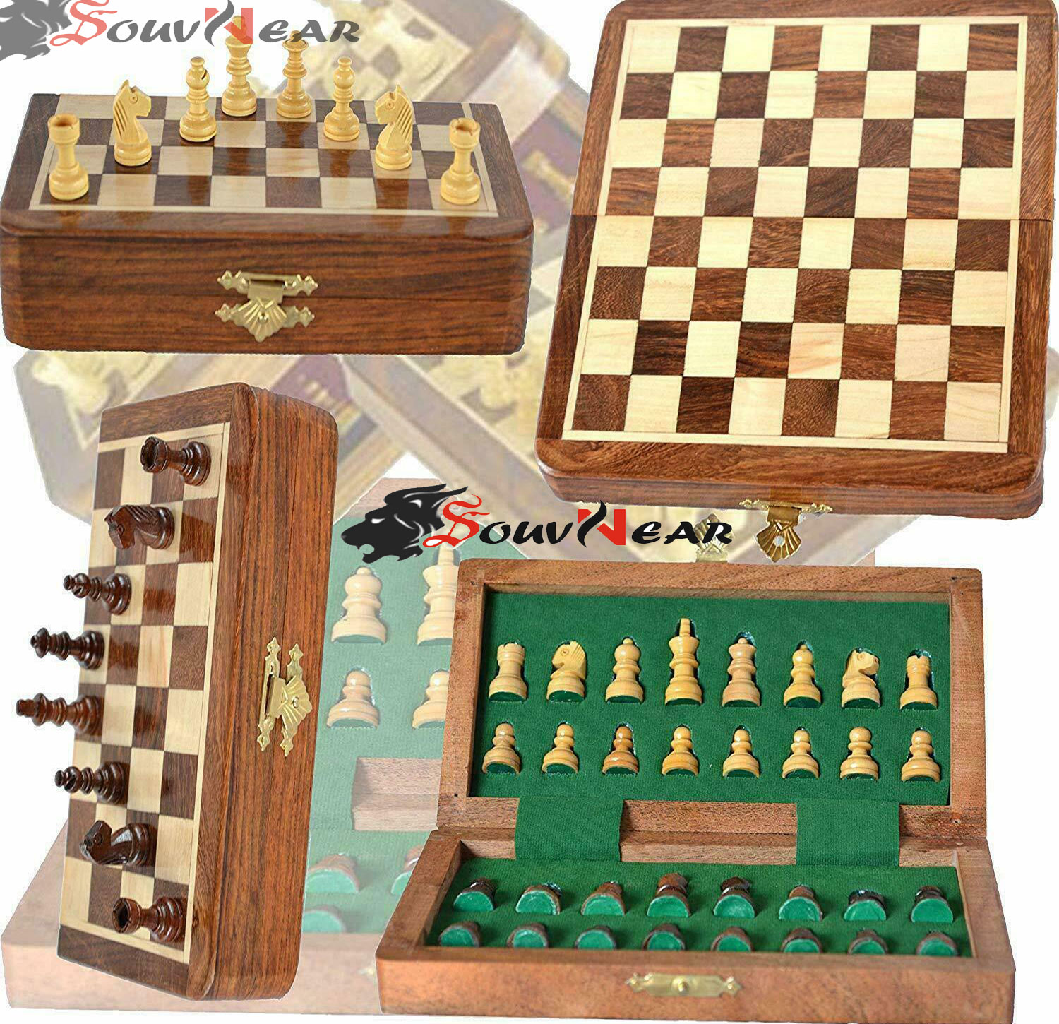 SOUVNEAR Wooden Handcrafted Foldable Magnetic Chess Board Set with 32 Magnetic Pieces for 2 Players Kids and Adults (7x7 Inches, Brown Yellow) - Toys and Games | Buy online on ZillyBuy