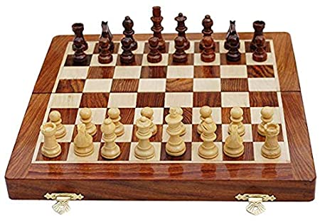SOUVNEAR Wooden Handcrafted Foldable Magnetic Chess Board Set with 32 Magnetic Pieces for 2 Players Kids and Adults (10x10 Inches, Brown Yellow) - Toys and Games | Buy online on ZillyBuy
