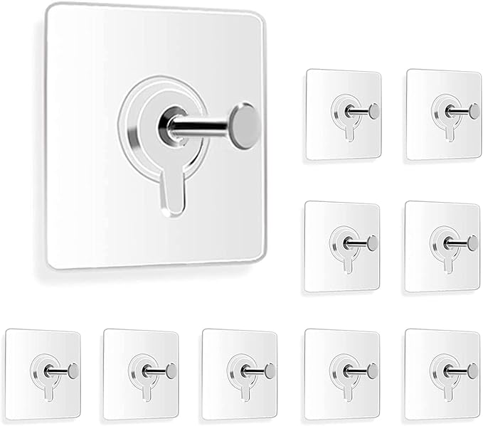 Self-Adhesive Wall Hooks, 9-Pack, White, No-Drill Installation, 6 cm x 6 cm - Hardware, Tools and Home Safety | Buy online on ZillyBuy