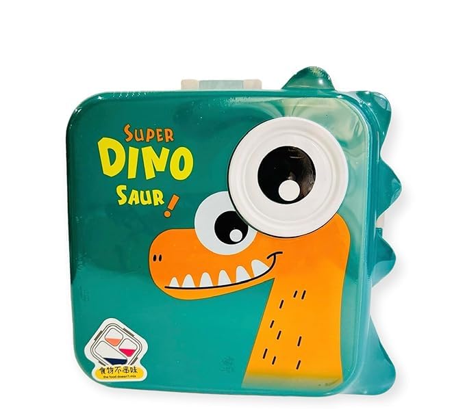 Dinosaur Bento Lunch Box with Lids, Stainless Steel-BPA-Free, Leak-Proof, with Steel Spoon (Green) - Toys and Games | Buy online on ZillyBuy