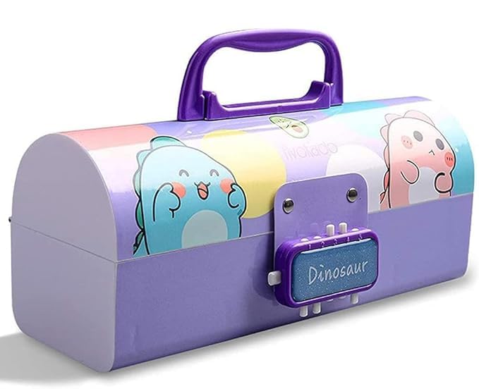 Plastic Kids Pen & Pencil Box Suitcase Style Password Lock Case, Multi-Layer for Kids,Boys,Girls,Stationary Organizer Case Kids,Return Gift Kids(Dinosaur-Purple) - Stationery | Buy online on ZillyBuy