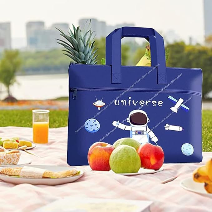 Stylish Cartoon Print Tote Bag File Bag Pencil Case Tuition Bag School Supplies Bag Multi-Purpose Reusable Travel Accessories Portable Carrying Bag for Kids (Blue) - Stationery | Buy online on ZillyBuy