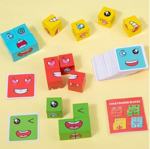 Toy Imagine Face Change Blocks Game for Kids 4 Player Fun and Educational Emotion Recognition Toy with 72 Cards, 4 Sets of Cubes, and Bell - Toys and Games | Buy online on ZillyBuy