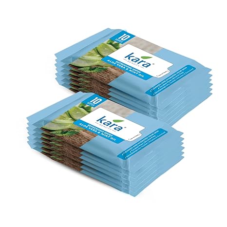 Kara Refreshing Facial Wipes - With Aloe Vera & Mint , Alcohol Free, 10 Pcs
