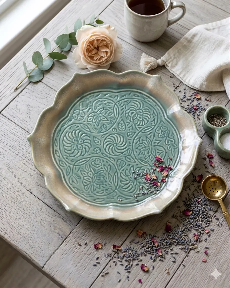 Collectibles India Handcrafted Ceramic Platter aero blue