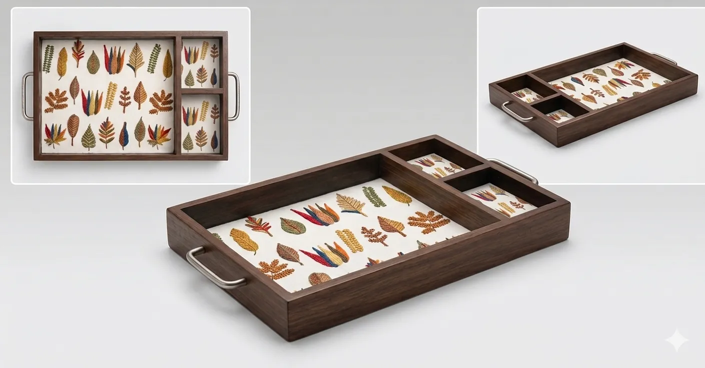 COLLECTIBLES INDIA Handcrafted Wooden Serving Tray akaroa