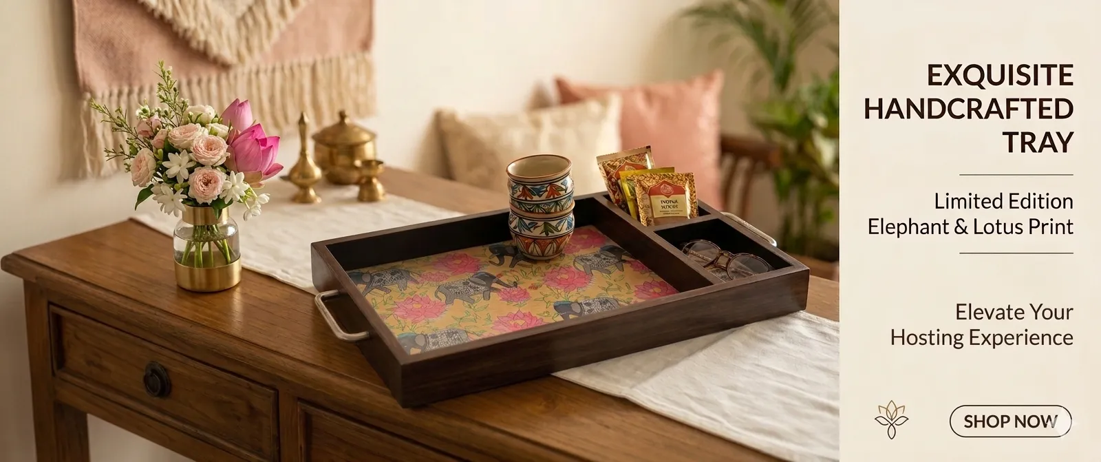COLLECTIBLES INDIA Handcrafted Wooden Serving Tray antique bronze
