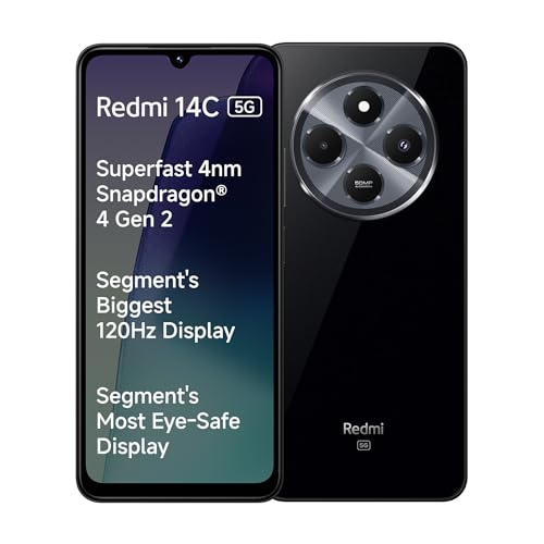 Redmi 14C 5G (Stargaze Black, 4GB RAM, 128GB Storage) | Superfast 4nm Snapdragon 4 Gen 2 | 120Hz 17.47cm (6.88) Display | 5160mAh Battery | 50MP Dual Camera | Premium Starlight Design - Mobile Phone | Buy online on ZillyBuy