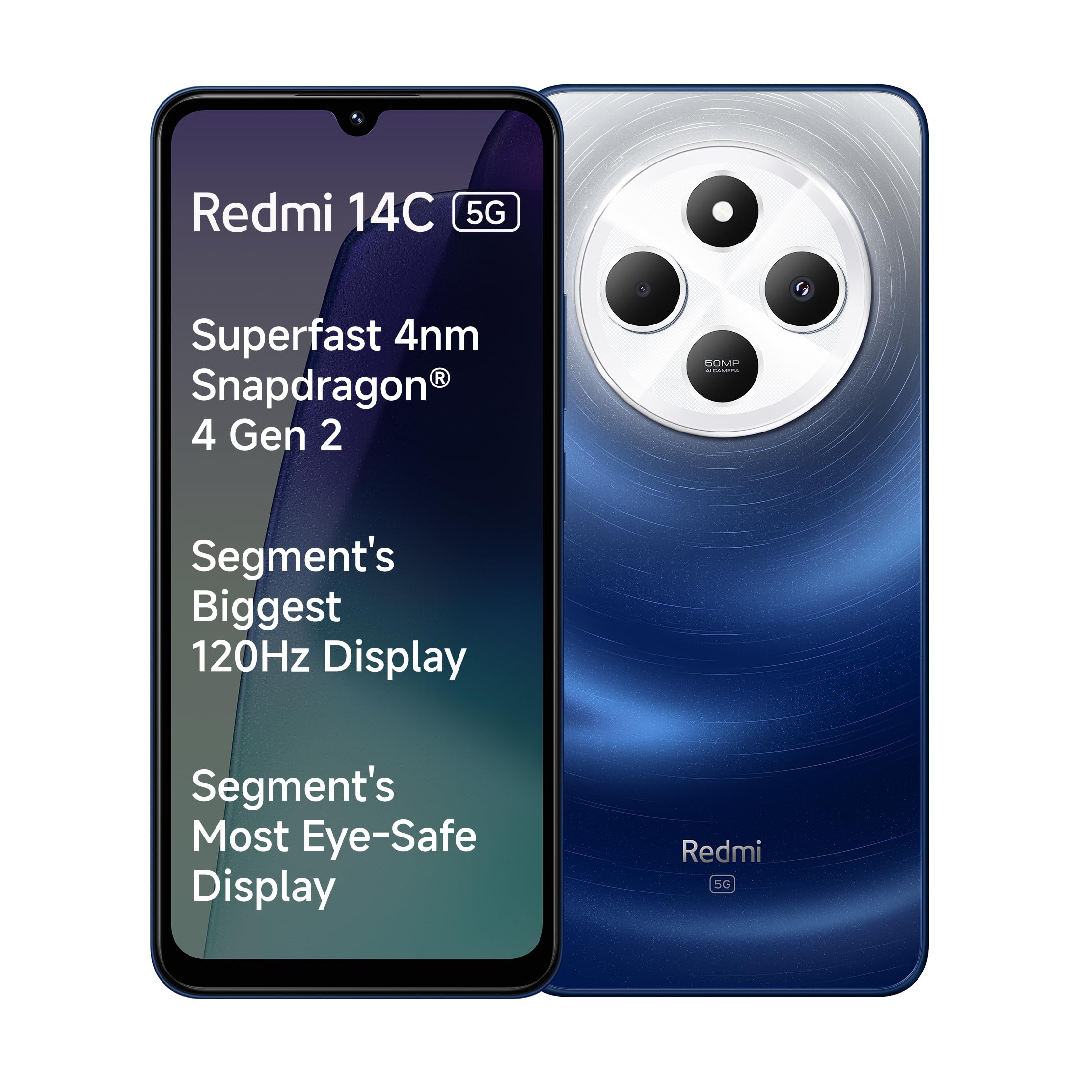 Redmi 14C 5G (Starlight Blue, 4GB RAM, 128GB Storage) | Superfast 4nm Snapdragon 4 Gen 2 | 120Hz 17.47cm (6.88) Display | 5160mAh Battery | 50MP Dual Camera | Premium Starlight Design - Mobile Phone | Buy online on ZillyBuy
