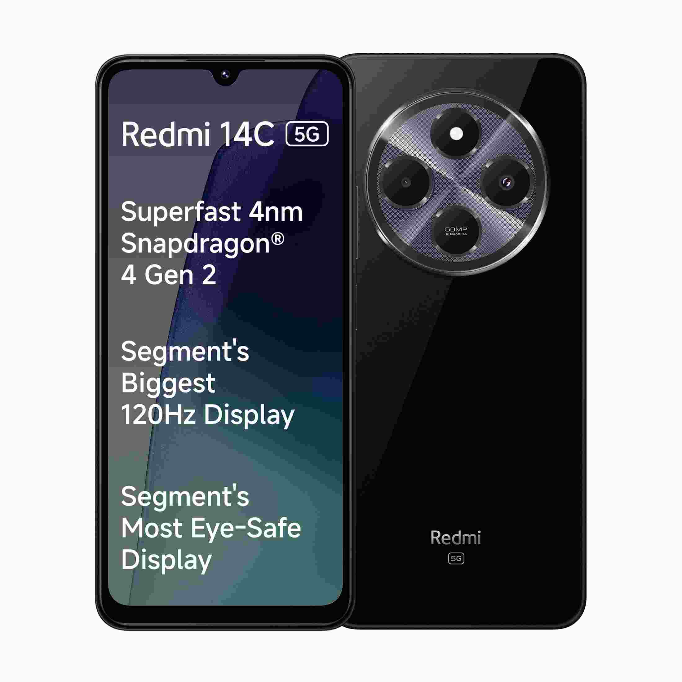 Redmi 14C 5G (Stargaze Black, 4GB RAM, 64GB Storage) | Superfast 4nm Snapdragon 4 Gen 2 | 120Hz 17.47cm (6.88) Display | 5160mAh Battery | 50MP Dual Camera | Premium Starlight Design - Mobile Phone | Buy online on ZillyBuy