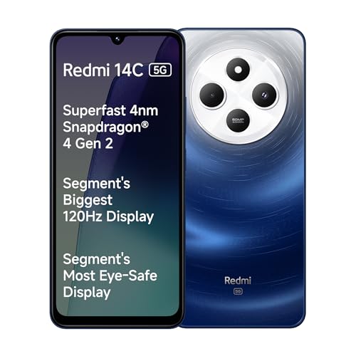 Redmi 14C 5G (Starlight Blue, 4GB RAM, 64GB Storage) | Superfast 4nm Snapdragon 4 Gen 2 | 120Hz 17.47cm (6.88) Display | 5160mAh Battery | 50MP Dual Camera | Premium Starlight Design - Mobile Phone | Buy online on ZillyBuy