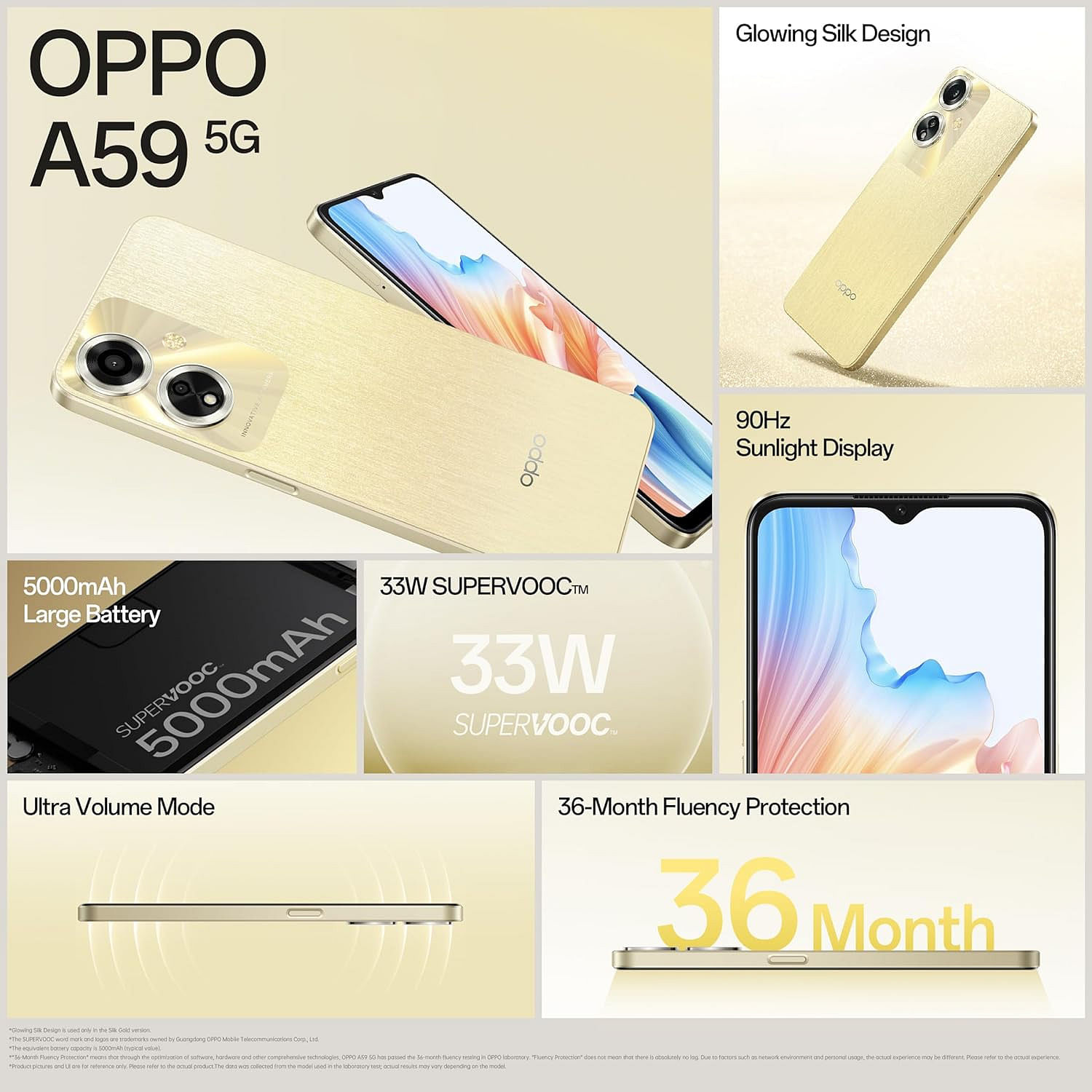 Oppo A59 5G 4GB 128GB Silk Gold - Mobile Phone | Buy online on ZillyBuy