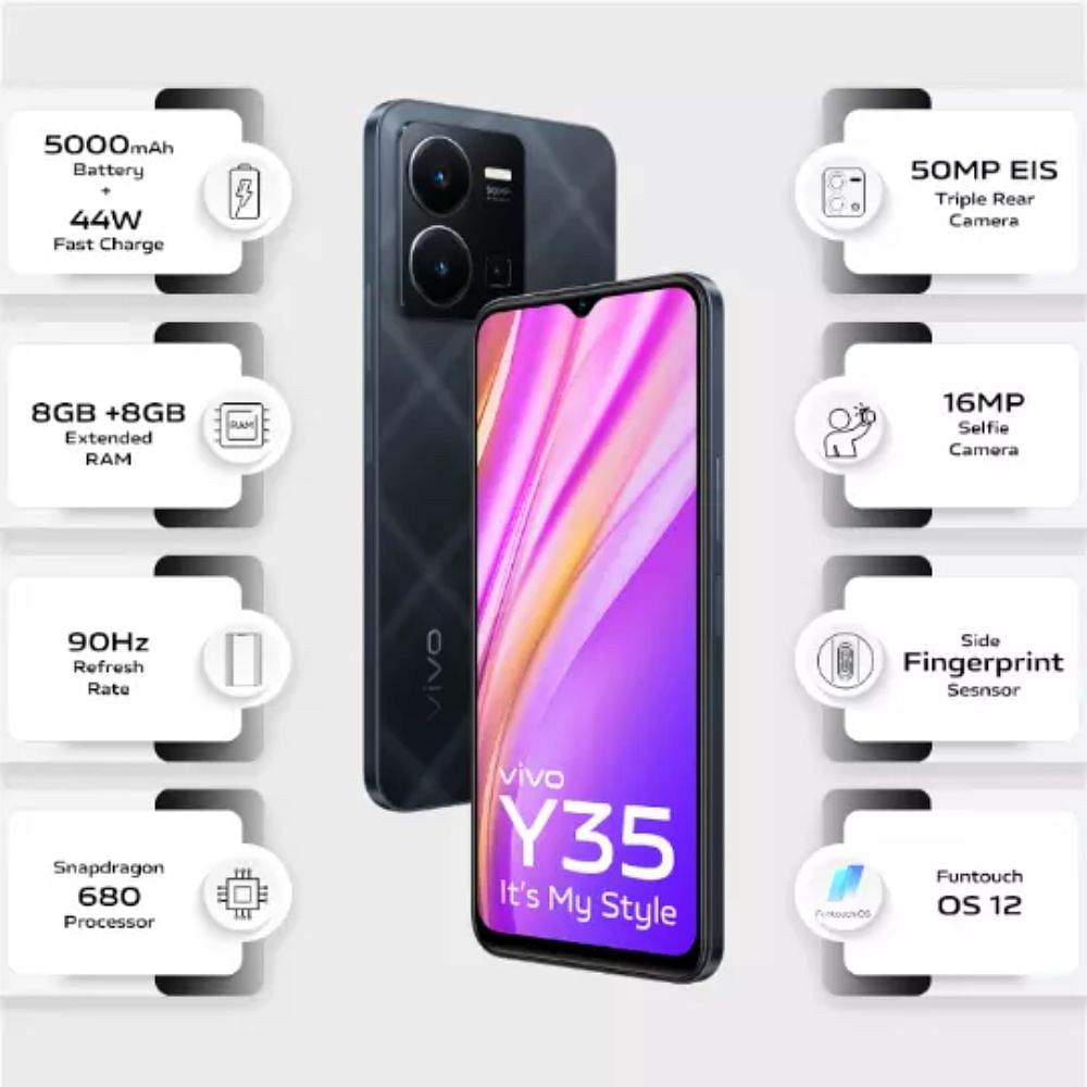 Vivo Y35 Agate Black 8GB 128GB - Mobile Phone | Buy online on ZillyBuy