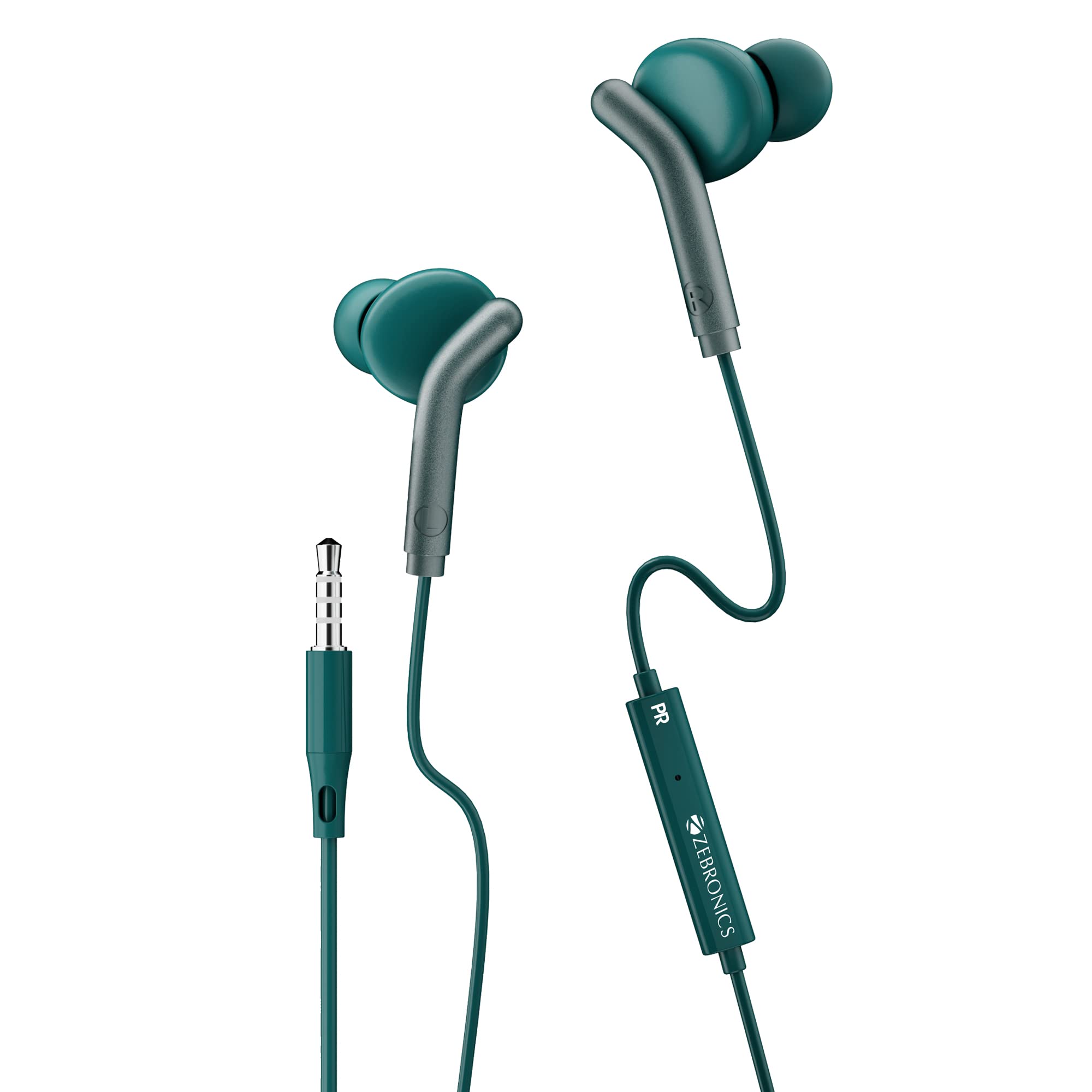 ZEBRONICS Bro in Ear Wired Earphones with Mic, 3.5mm Audio Jack, 10mm Drivers, Phone/Tablet Compatible (Green)