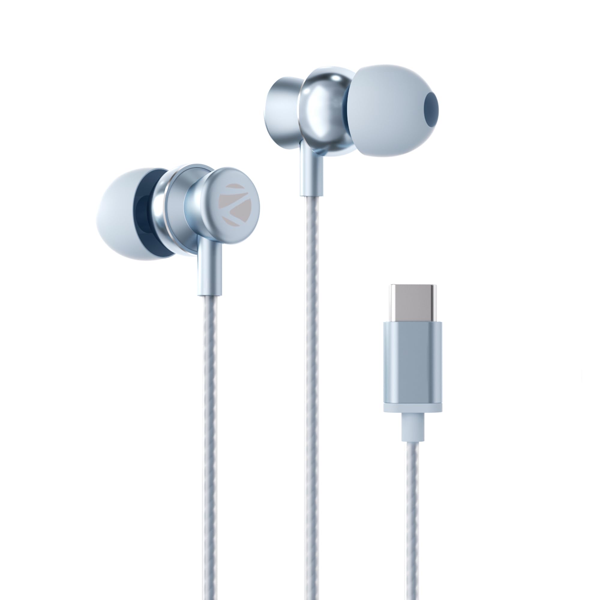 ZEBRONICS Buds C10 in-Ear Type-C Earphone with in-line Mic, Metallic Design, Volume Control, 1.2m Cable, 10mm Driver, (Light Blue)