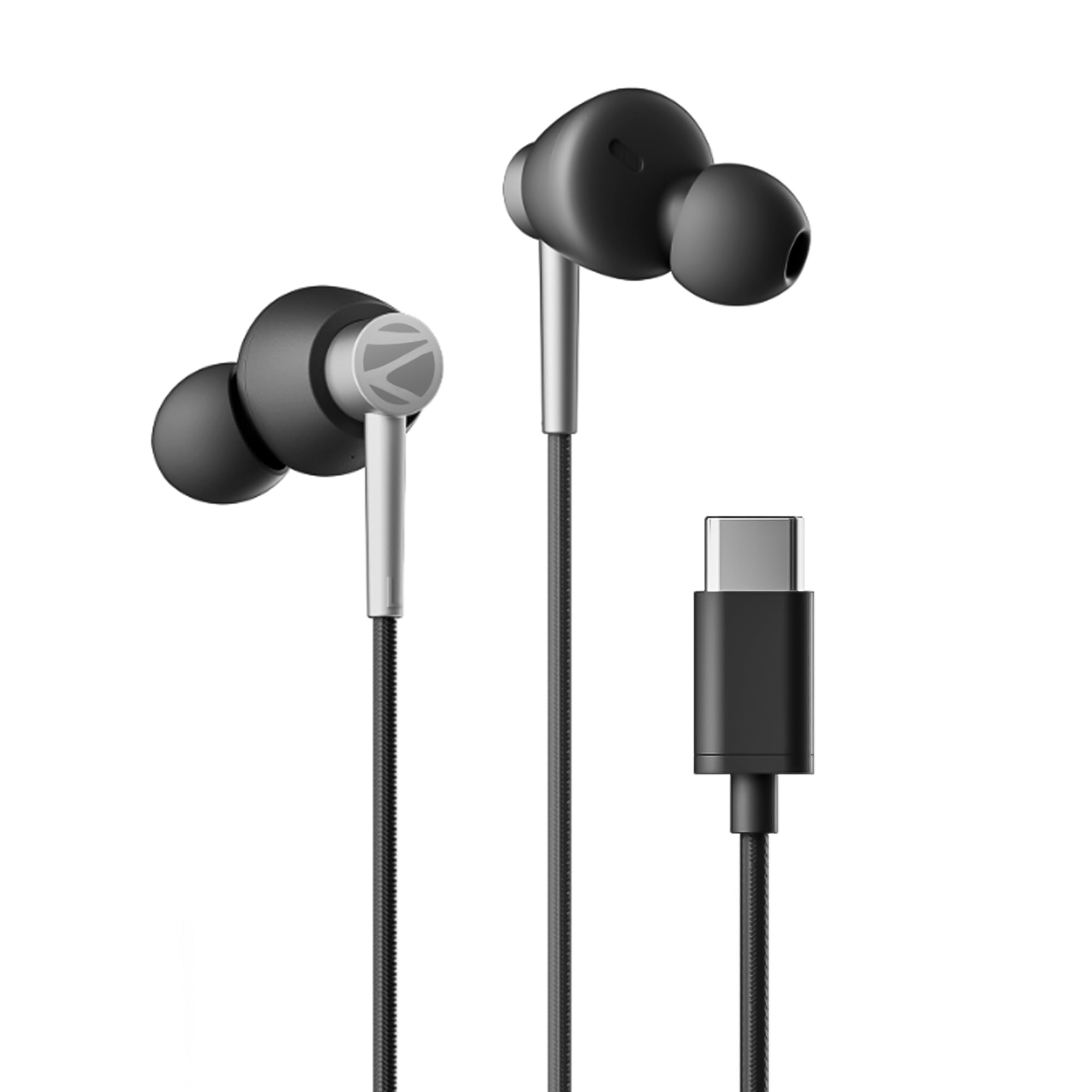 ZEBRONICS Buds 50C in Ear Type-C Earphone Wired Headphones with in-Line Mic, Metallic Design, Volume Control, 1.2M Cable, 14Mm Driver with Wired Connection