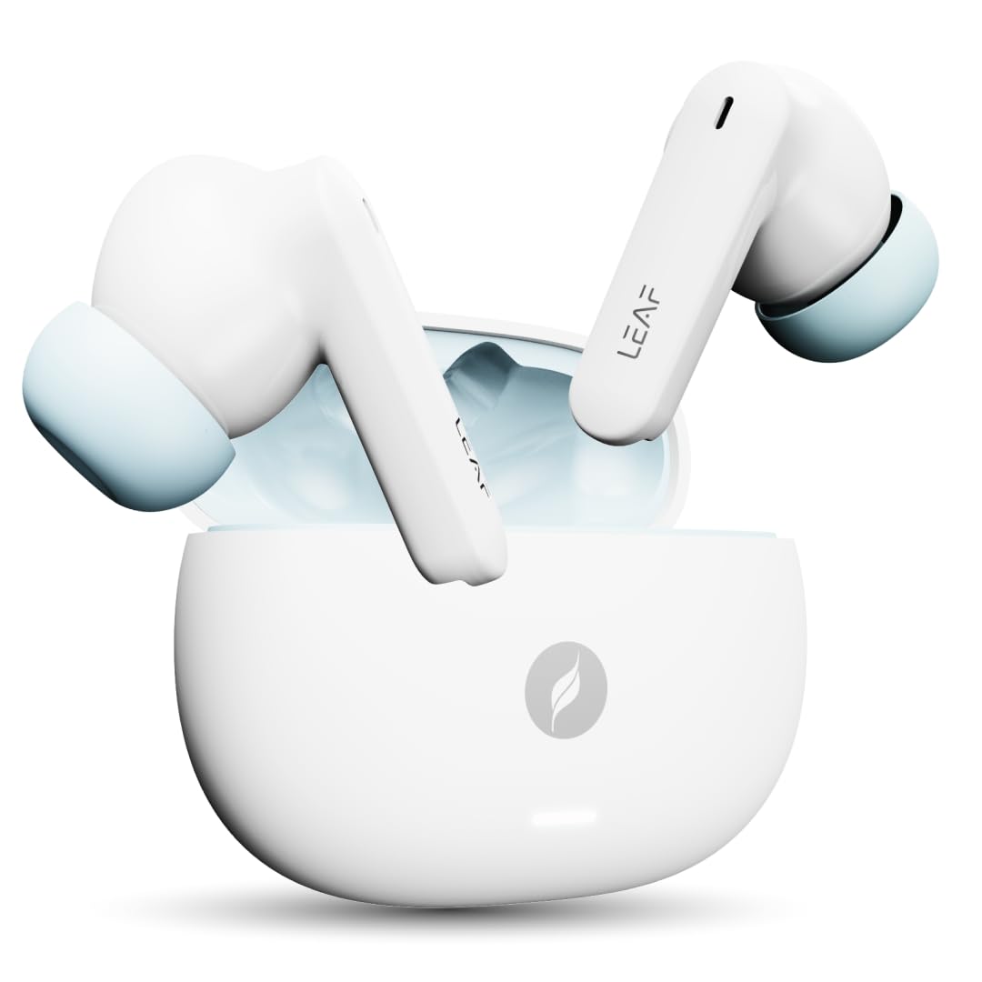 Leaf Buds X334 True Wireless in Ear Earbuds Ai Sound App, 40H Playtime, Quad Mic with Enc, 50Ms Low Latency, Fast Charging(10Min=300Min), 10Mm Driver, Ipx5, Bluetooth V5.4 TWS (Glacier)