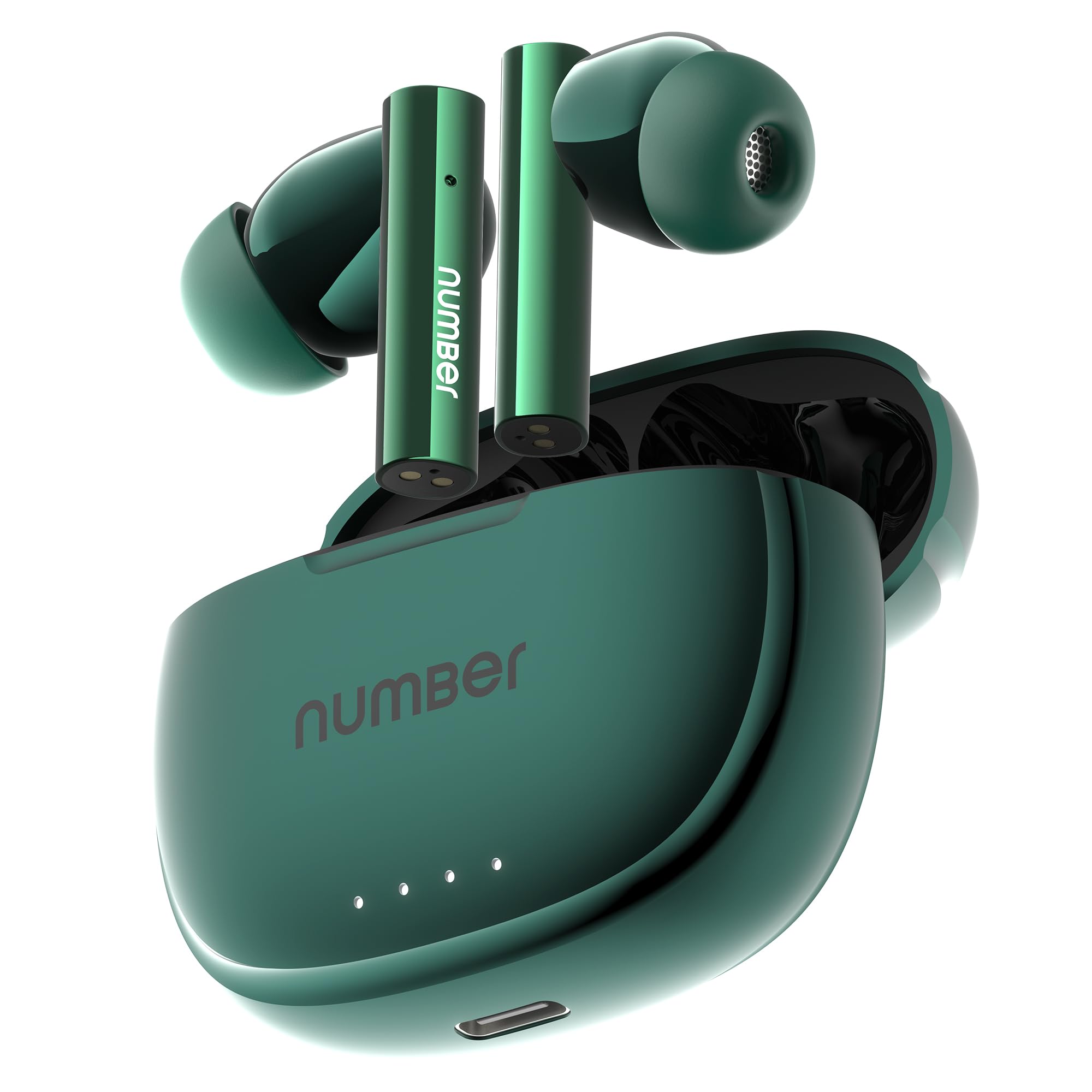 Number Navo Buds X1 w/ 50H Playtime, Dual Pairing, 13mm Speakers, ENC, 45ms Low Latency True Wireless Bluetooth (Green Stone)