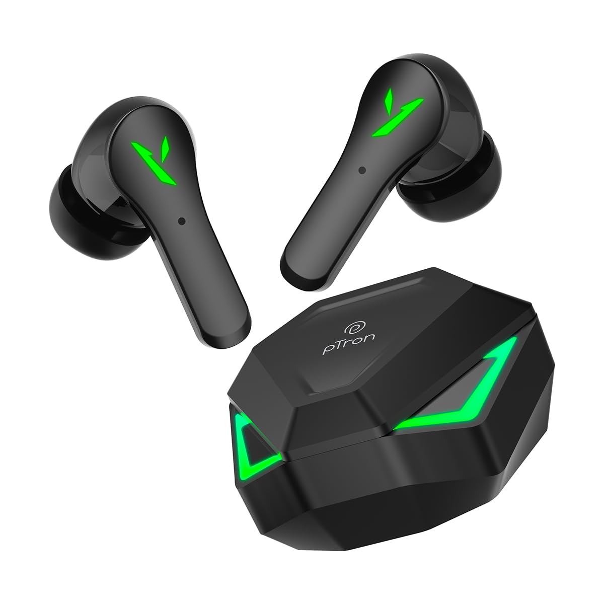pTron Bassbuds Rogue W/ 40Ms Low-Latency Gaming,Clear Calls,50Hrs Playtime,Pristine Sound,V5.3 Bluetooth in Ear Headphones,Snug-Fit,RGB Lights,Touch Control,Voice Assist,IPX5 Water Resistant(Black)